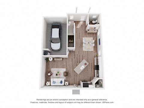 a stylized floor plan with a bedroom and a living room